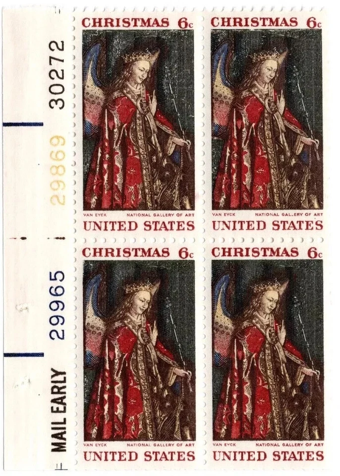 US Angel Gabriel La Anunciación Jan Van Eyck 6c Placa Bloque de 4 Scott #1363 Foto 1 de 1