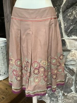 Falda acampanada Cynthia Steffe rosa bordada flores lino algodón forrada para mujer 6” Foto 1 de 4