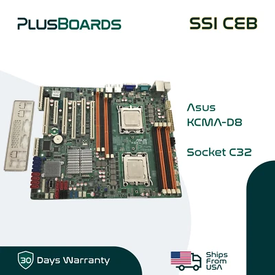ASUS KCMA-D8 Dual Socket C32 DDR3 2x LAN IPMI Server Motherboard w/ Test AMD CPU - Image 1 of 4