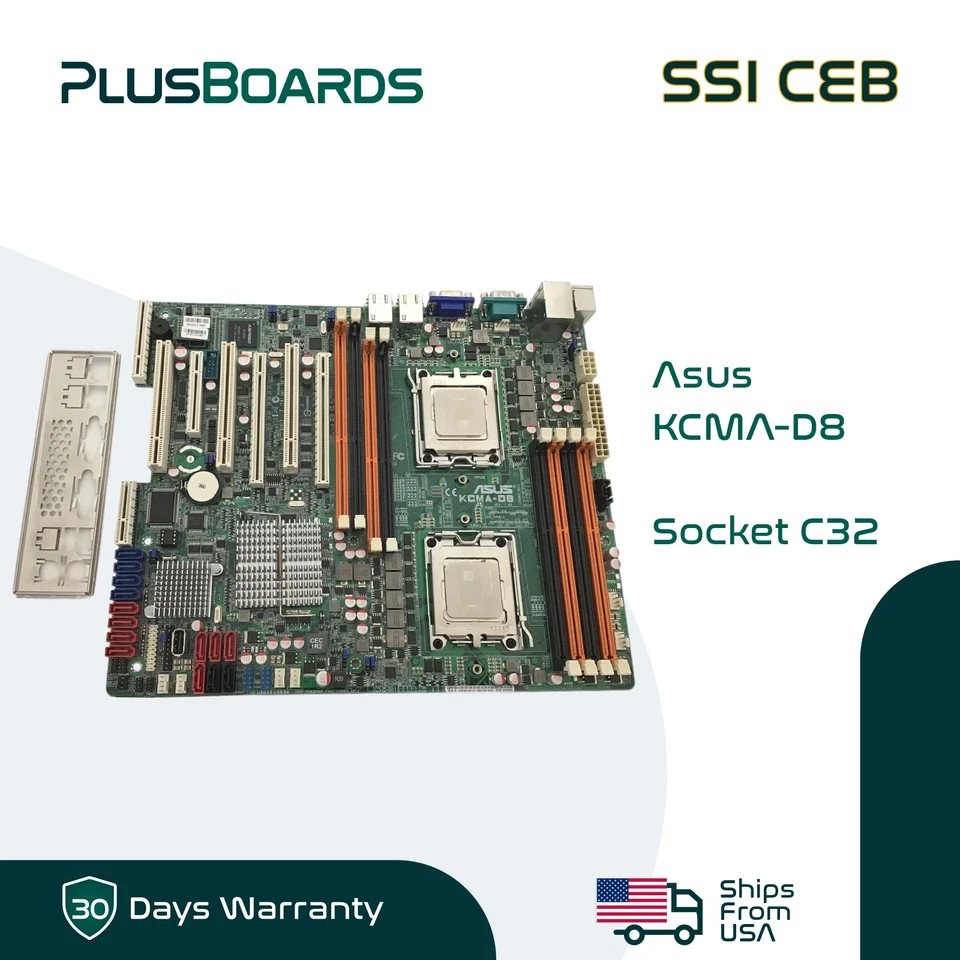 ASUS KCMA-D8 Dual Socket C32 DDR3 2x LAN IPMI Server Motherboard w/ Test AMD CPU - Image 1 of 4