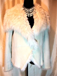 Neu mit Etikett Tory Burch L 100 % Scherlamm neue elfenbeinfarbene Lederjacke - Bild 1 von 8