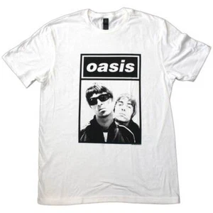 Oasis T-Shirt Noel Liam Gallagher Boxed Logo Official Band New White - Picture 1 of 4