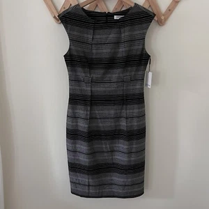 NWT Calvin Klein Elegant CHARCOAL  Multi Stripe Sheath Dress size 8 - Picture 1 of 7