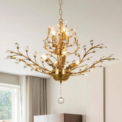 老式水晶枝吊灯,金色悬挂吊坠照明吊灯 — 第 1/4 张图片