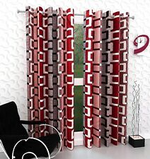 2 Pcs Red Geometric Printed Eyelet Ringtop Door Window Curtains Set 5 7 9 Feet