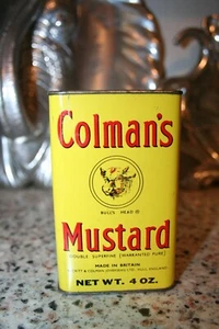 VINTAGE SPICE TIN COLMAN'S MUSTARD BULL'S HEAD 4 OZ MADE IN BRITAIN  - Picture 1 of 5