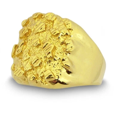 Solid 24K Yellow Gold Extra Large Diamond Cut Mens Nugget Ring, Size 5 - 11 - Image 1 of 4