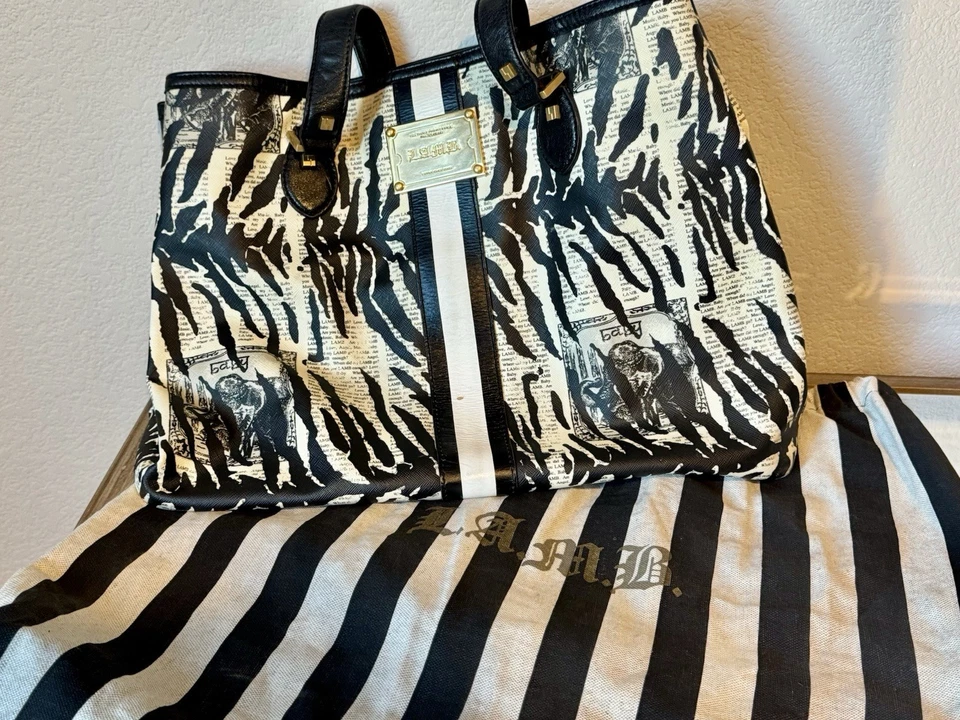 Auténtico Bolso de Mano L.A.M.B Estampado de Cebra Blanco y Negro Grande Cartera Bolso de Mano Foto 1 de 4