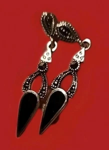 VTG. Onyx Sterling Silver 925 F A S Dangle Earrings. NWOT. NEVER WORN CLEARANCE  - Picture 1 of 8