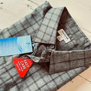 Haggar Cool 18 Tec Mens Gray Plaid Short Sleeve Button Up Shirt Size L - Picture 1 of 8