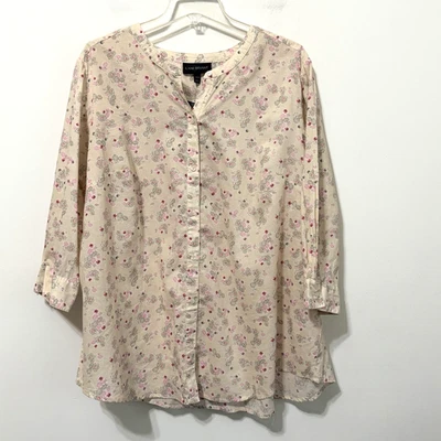 Blusa Lane Bryant 22/24 Crema Ditzy Floral Informal Verano Primavera Manga 3/4 NUEVA Foto 1 de 4
