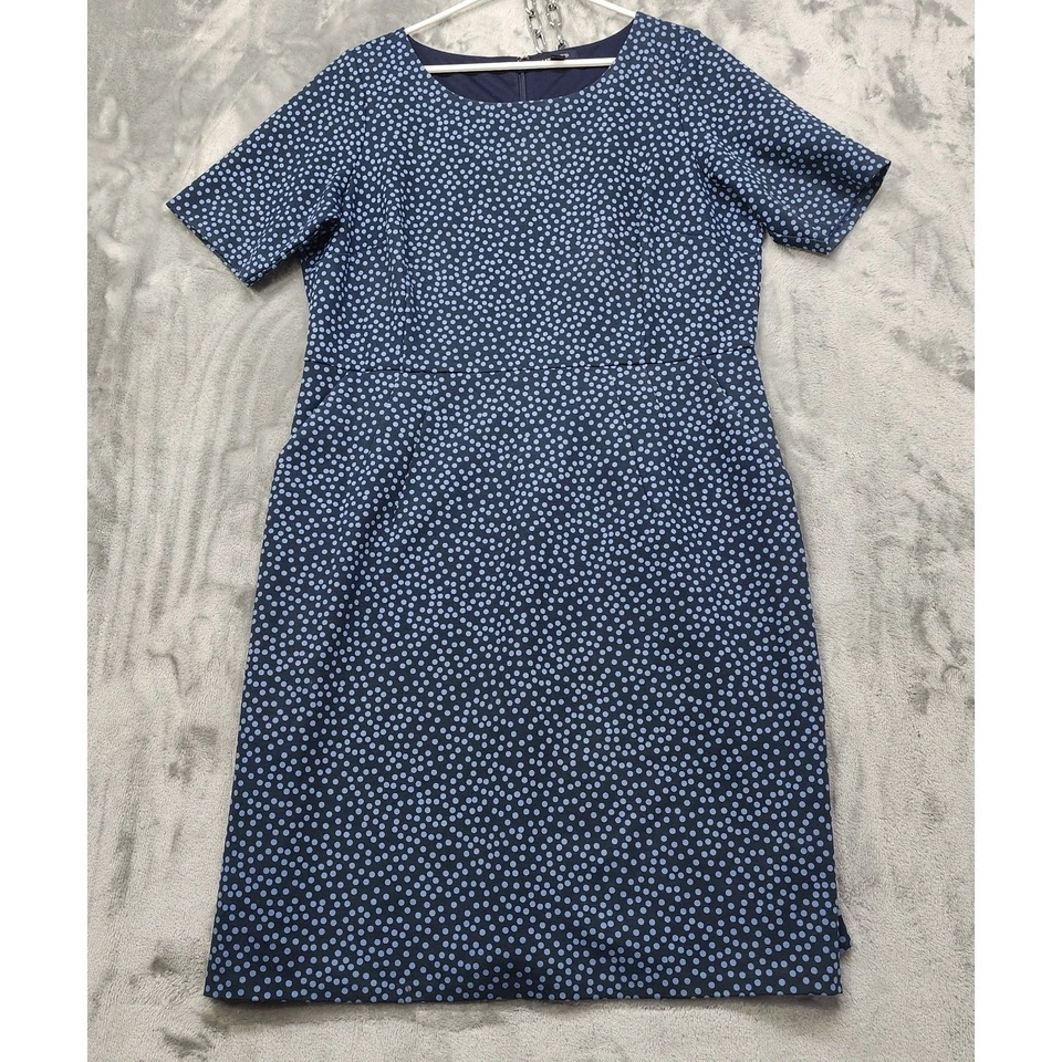 Lands End Dress Womens 16W Blue Polka Dot Short Sleeve Ponte Knit Sheath Stretch - Image 1 of 4