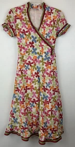 Floral Dress Womens 8 Medium Fit Flare Faux Wrap Ruffle Short Sleeve European - Picture 1 of 9