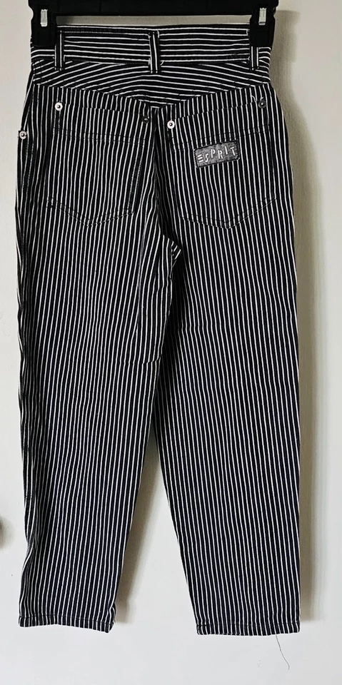 Pantalones de mezclilla vintage años 90 Esprit negro blanco a rayas niños talla 7 algodón plisado  Foto 1 de 4