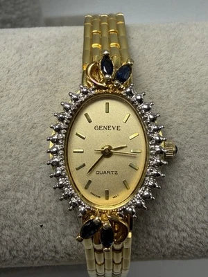 Geneve женские часы новый аккумулятор 18 мм 6,75» Таиланд движение золотистый тон - Изображение 1 из 4