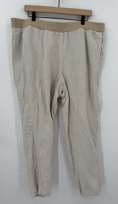 J Jill Pants Womens 2X Beige White Striped Wide Leg Pull On Linen Blend - Image 1 of 4