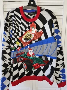Blizzard Bay Ugly Christmas Sweater Size L Race Car Santa Holiday NEW With Tags - Picture 1 of 15