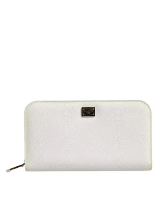Cartera continental para mujer Dolce & Gabbana de cuero blanco con logotipo placa cremallera alrededor Foto 1 de 4
