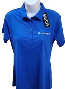 OGIO Polo Shirt Womens Small Blue Short Sleeve Ahtletic Golf Sunpower Logo NWT - Picture 1 of 10