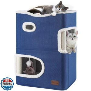 YITAHOME 2-stufiges Katzenhaus, Indoor Katzenhöhle Bett Spielhaus, Flanell und Cool Ma - Bild 1 von 5