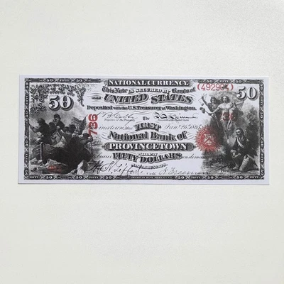 50 Dollars 1865 Provincetown National Currency Reproduction Banknote Fr US# 442 - Image 1 of 4