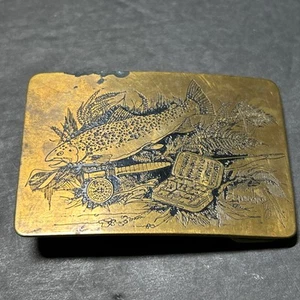 VTG Fly Fishing Ampersand Brass Kalamazoo Michigan Belt Buckle Trout Rod Tackle - Picture 1 of 4