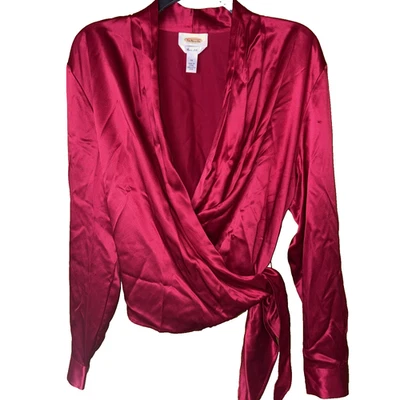 Blusa Plisada Vintage Talbots Mujer PURA Seda Roja Vacacional Envolvente Talla 14 Foto 1 de 4