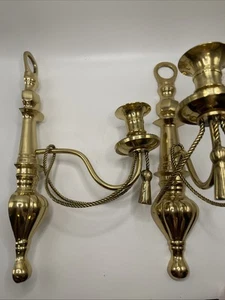 Vintage Jahrhundert Paar 12" Messing Seil & Quaste Kerzenhalter Wandleuchter Indien - Bild 1 von 14