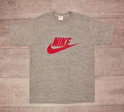 男式复古 20 世纪 80 年代耐克 Tri Blend Heathered 灰色 Swoosh 标志 T 恤 — 第 1/4 张图片