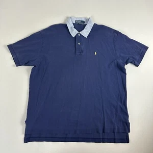 Vintage Polo Ralph Lauren Poloshirt Seersucker Kragen Herren XL Blau Kurzarm - Bild 1 von 7