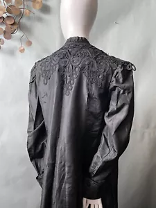 1800s Victorian Black Silk Coat Mourning Jacket Edwardian 1900 Titanic Era - Picture 1 of 16
