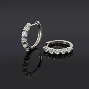 Round Natural Diamond Hoop Earrings For Girlfriend Gift 14k White Gold Certify - Picture 1 of 15