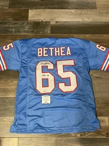 Oilers ELVIN BETHEA #65 Signed Custom Blue Jersey AUTO w/ HOF '03 - JSA COA - Picture 1 of 5