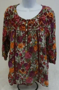 Great Northwest Indigo Women's 3/4 Sleeve Boho Peasant Shirt Size Small Sheer  - Picture 1 of 9