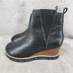 Diba Shoes Womens Size 7.5 Black Leather Wedge Ankle Boots - Picture 1 of 12