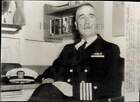 1945 Press Photo Battleship Missouri Captain Stuart Murray At Desk In Cabin, Nyc