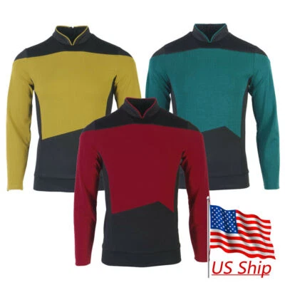 The Next Generation Picard Red Uniform Badge TNG Riker Data Gold Blue Shirts Top - Image 1 of 4