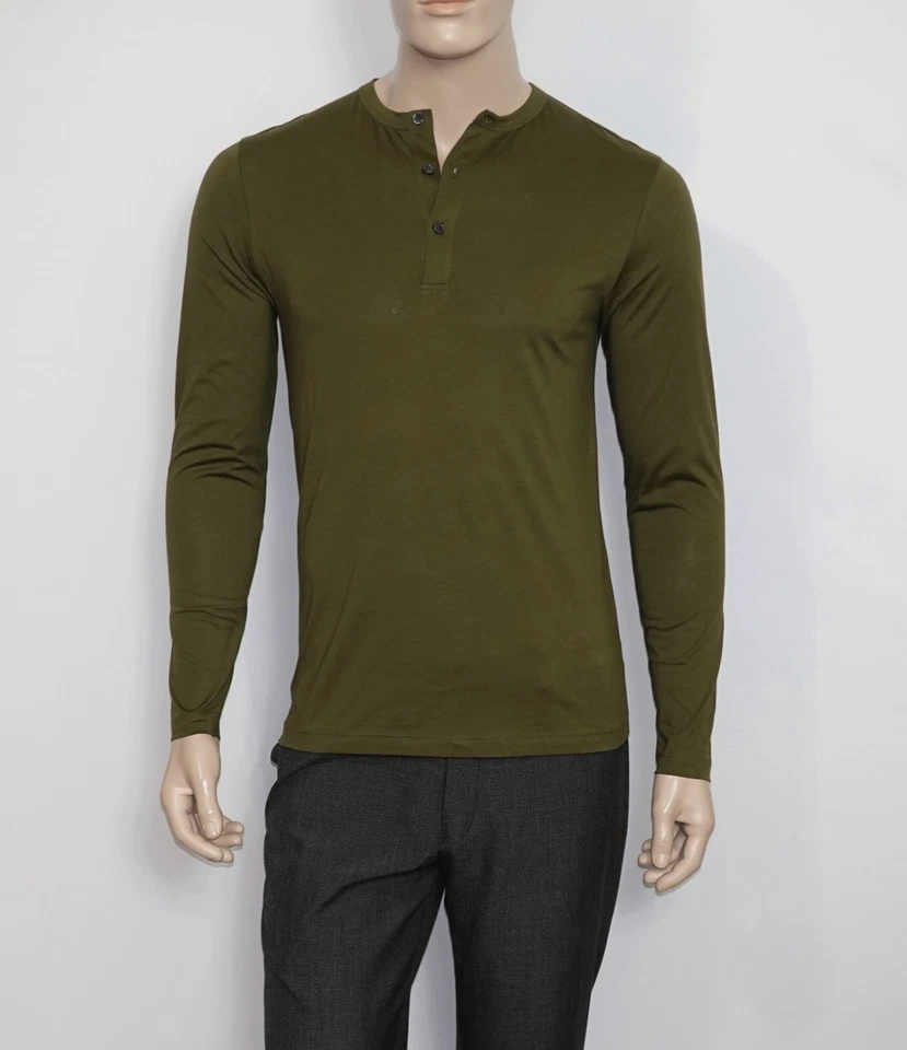 $125 Theory Long Sleeve Henley in Dark Olive Size Small 100% Pima Cotton - Image 1 of 4