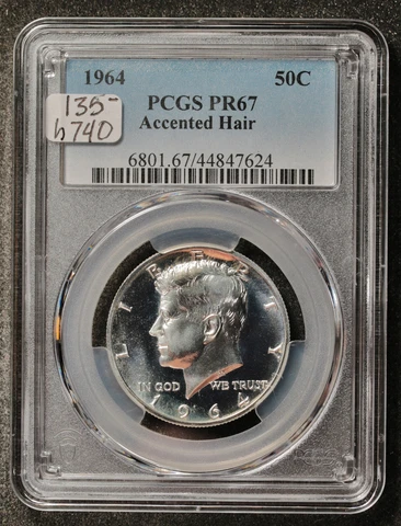 1964 Kennedy Half.  Accented Hair.  In PCGS Holder.  PR67.  h740 Cover