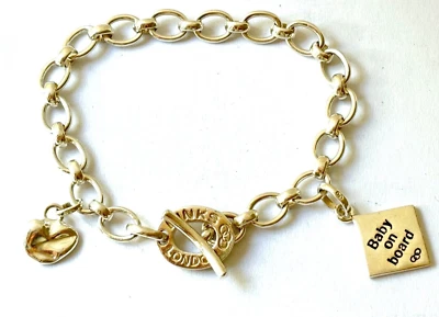 LINKS of LONDON T-Bar Sterling Silver Bracelet with 2 Charms  7.5”  17.5 grams - Image 1 of 4