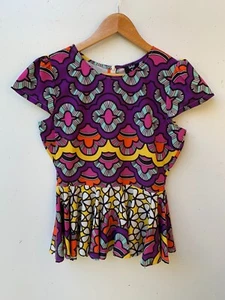 SPORTSGIRL x Jaime Lee Womens Retro Print Peplum Style Blouse Top Size 10 - Picture 1 of 9