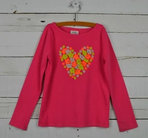 Girls MINI BODEN Sz 7 8y Pink l/s Flower Heart Shirt Top 3D Applique  - Picture 1 of 5