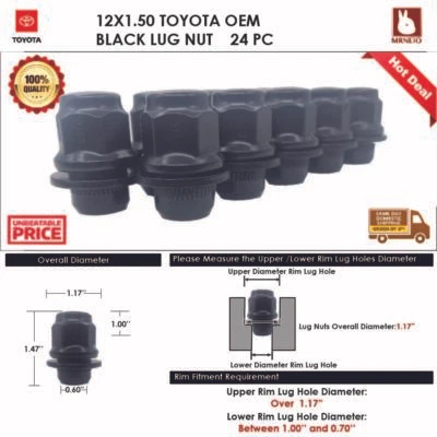 24 PIEZAS TOYOTA ECHO/FJ CRUISER/YARIS 12X1.5 NEGRO MAG/TUERCA PLANA AJUSTE RUEDA DE STOCK  Foto 1 de 3