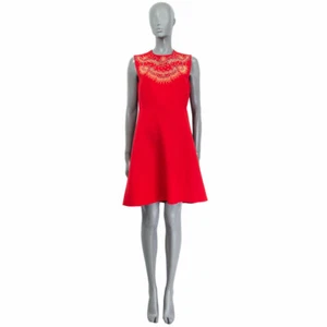 62443 auth VALENTINO red wool & silk EMBELLISHED Sleeveless Dress 44 L - Picture 1 of 6