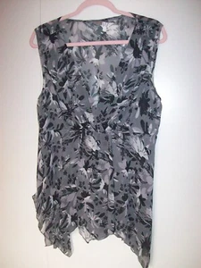 Ladies Sheer Sleeveless Top - Uneven Hem - Black/Grey (TU Size UK 20) - Picture 1 of 3