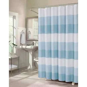 DAINTY HOME WAFFLE WEAVE OMBRE STRIPE FABRIC SHOWER CURTAIN 70" X 72", BLUE - Picture 1 of 5