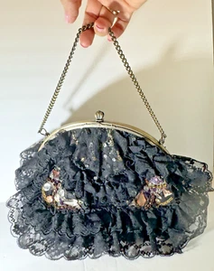 De Colección Chimaki Romántico Brocado Encaje Bolso de Mano Estilo Victoriano Adornado Cadena Correa - Imagen 1 de 14