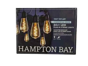 Hampton Bay 12 Light 24 ft Outdoor/Indoor Black Plug-in Novelty Bulb LED Lights - Picture 1 of 2