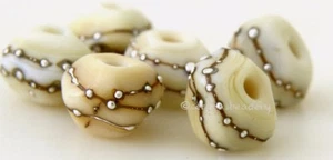 IVORY SILVER DROPLET NUGGET Beads * Lampwork Glass sra - tiny faceted rocks - Picture 1 of 4