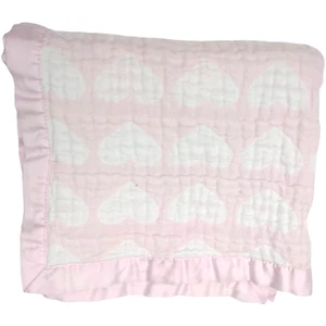 Child Of Mine White Pink Heart Baby Girl Blanket Reversible Satin Trim htf Lovey - Picture 1 of 3
